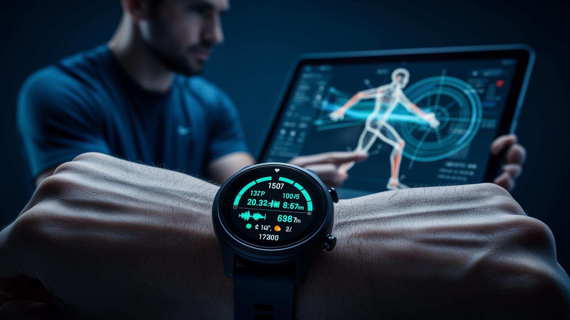 Wearable deportivo con métricas de rendimiento y análisis biomecánico en tablet